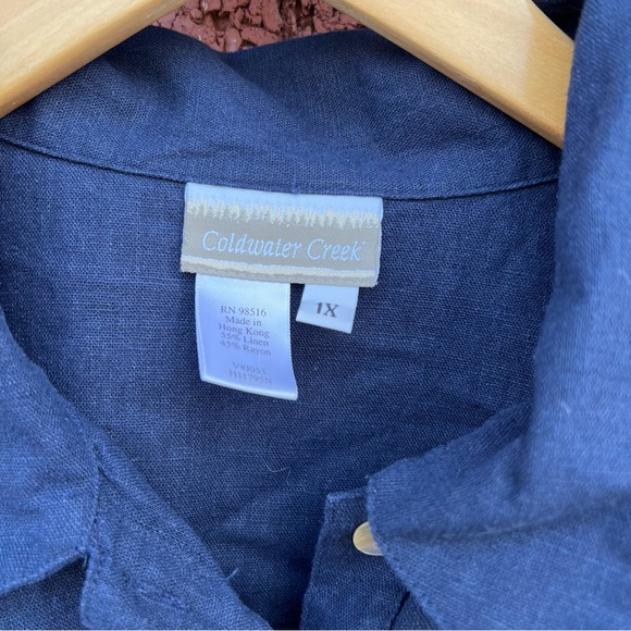 Coldwater Creek Navy Blue Short Sleeve Casual Button Down Shirt - Picture 2 of 5